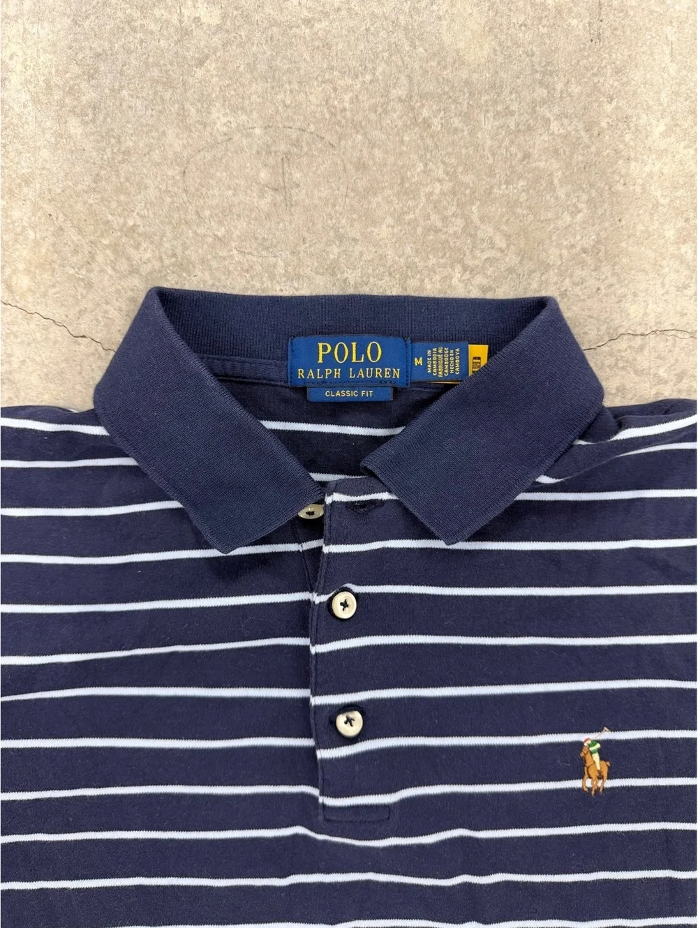 Polo Ralph Lauren Striped Polo Shirt Navy Mens Short Sleeve Medium